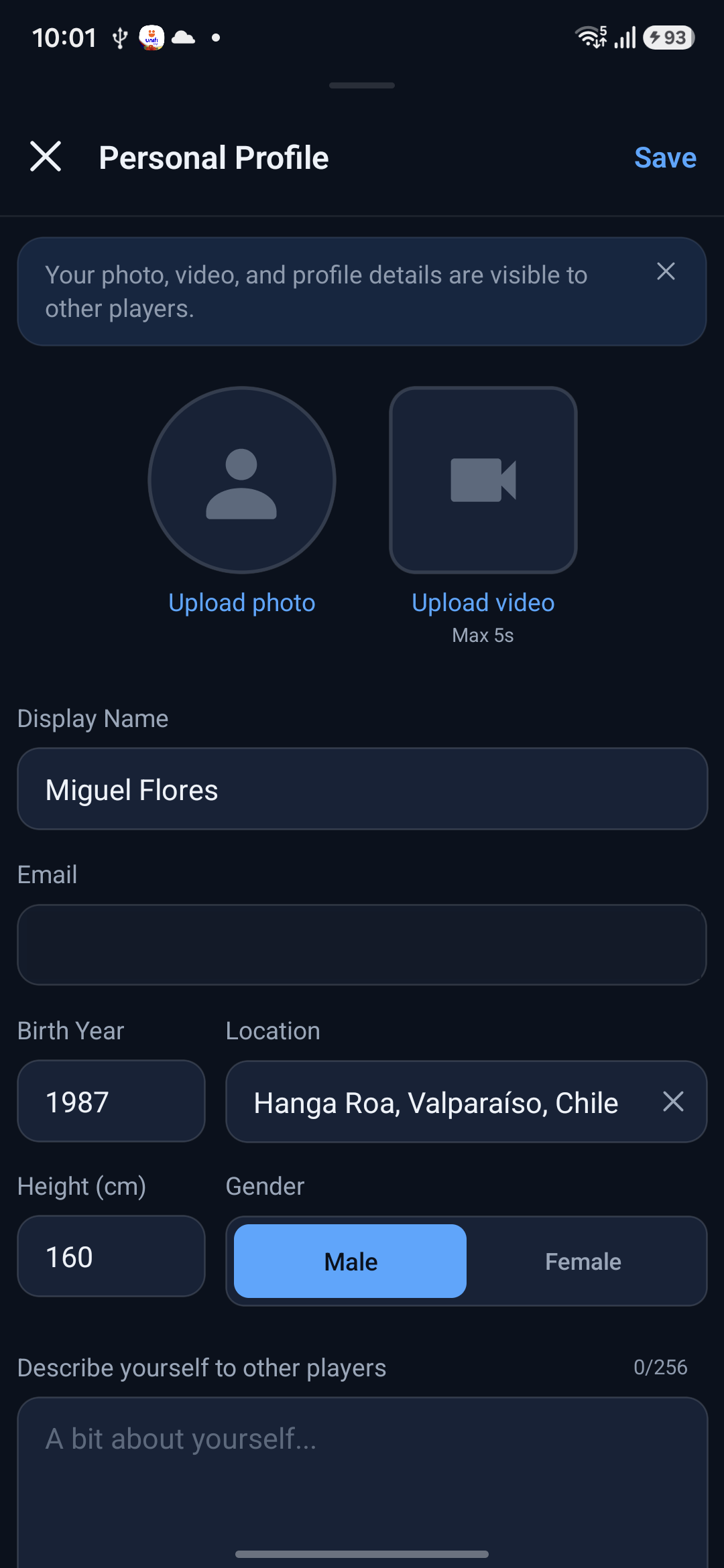The Personal Profile editor, with photo, video, and your details