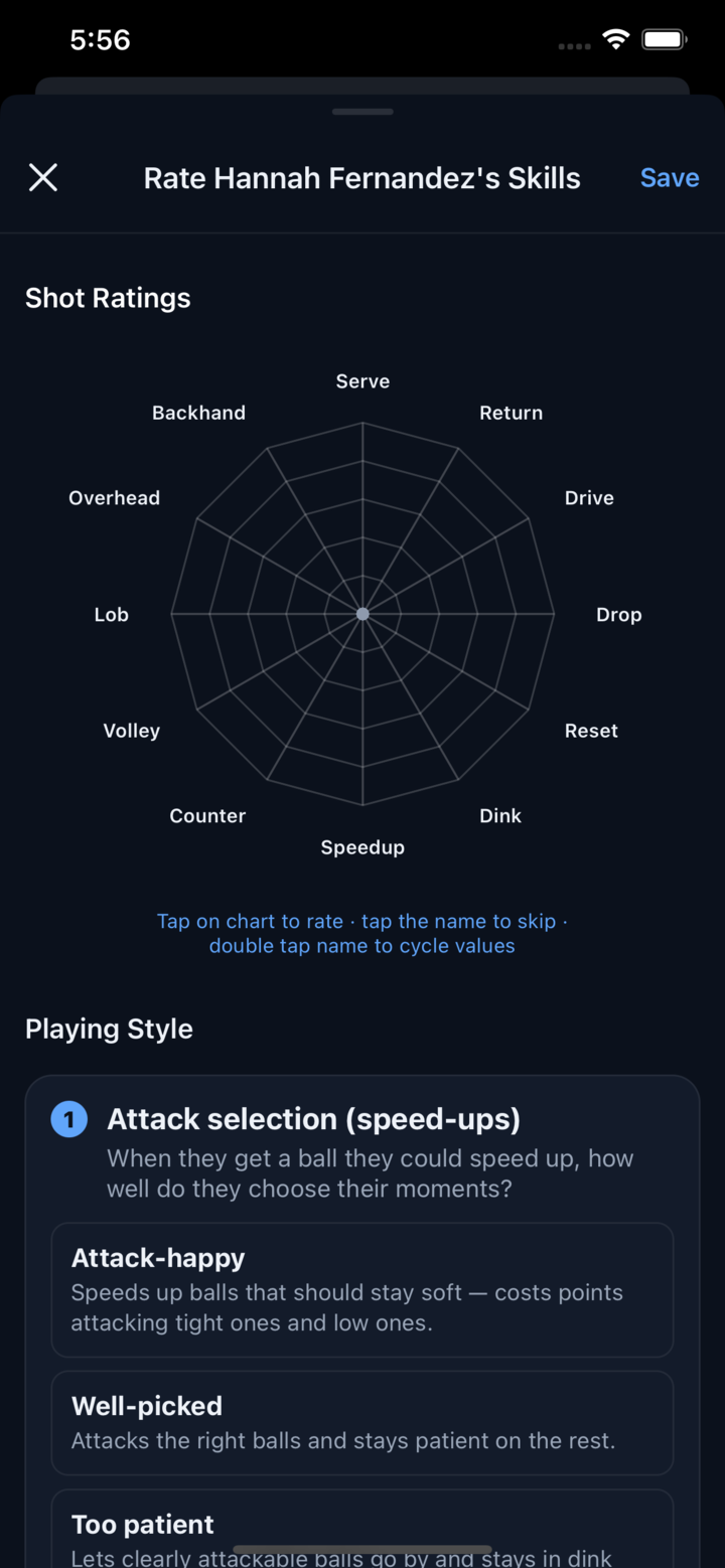 The rate-a-friend screen with the shot radar
