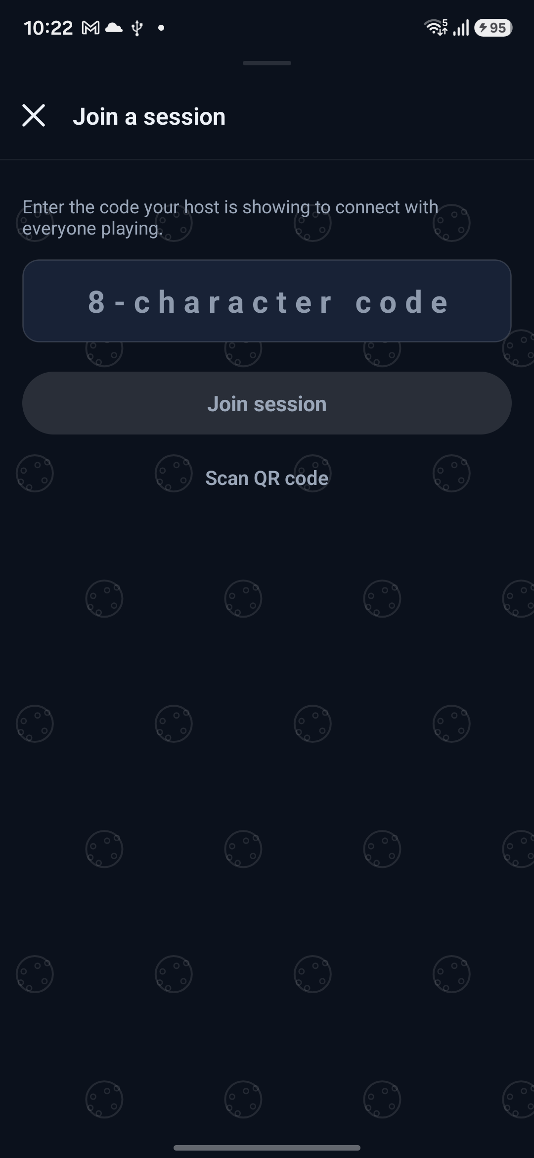 The Join a session screen